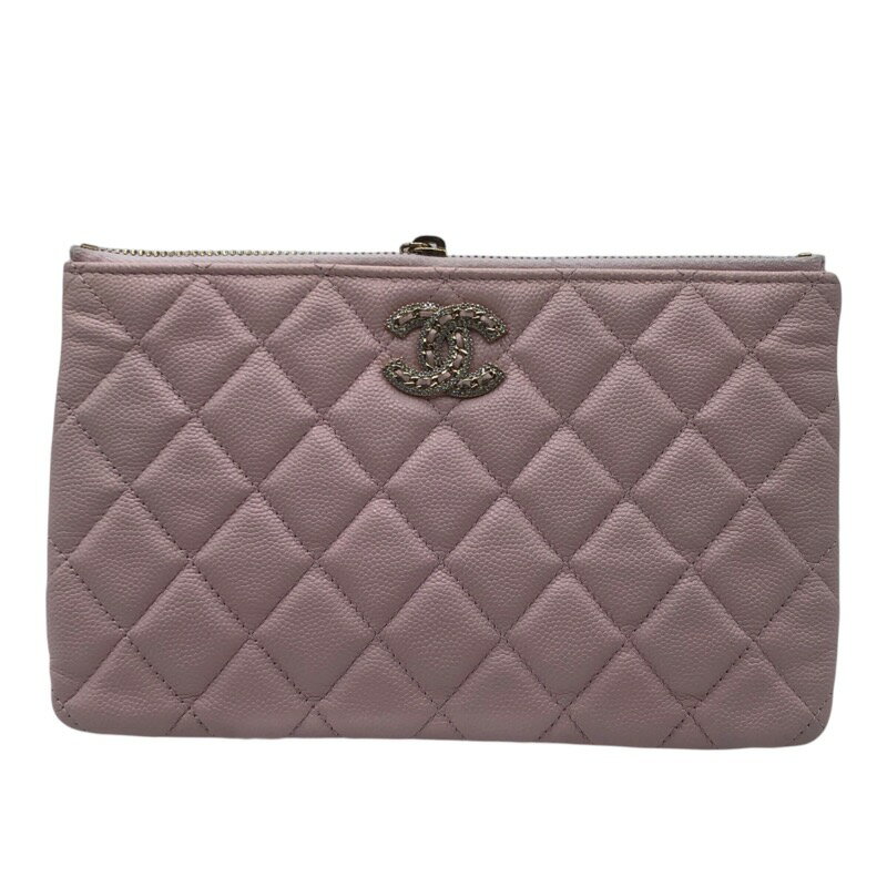 シャネル CHANEL マトラッセミニポーチ ピンク/ラインストーン ソフトキャビア レディース ポーチ【中古】