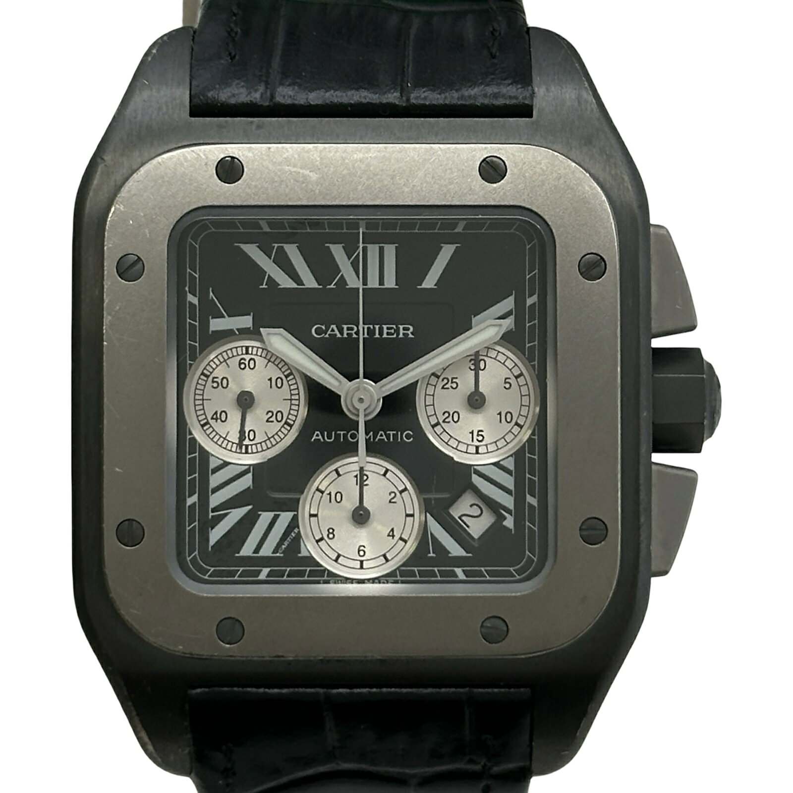 カルティエ Cartier サントス100クロノ XL W2020005 ブラック ステンレススチー ...