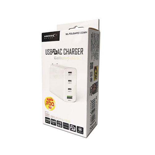 HIDISC GaN (ⲽꥦ)PD3.0 Type-C+USB-A 100W ACŴ ץ ML-PDUS4PG100...