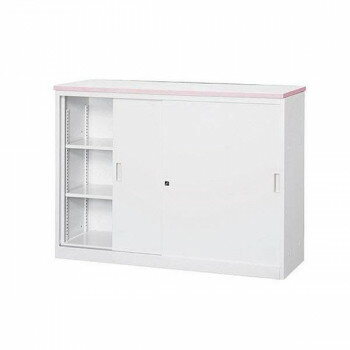 オフィス・店舗向け システムカウンター 書庫型ハイカウンター 鍵付 天板W1200×D450mm ピンク・COM-CVA-12HS