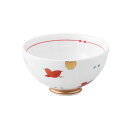 浜陶 染錦千鳥 ミニ飯碗(赤)