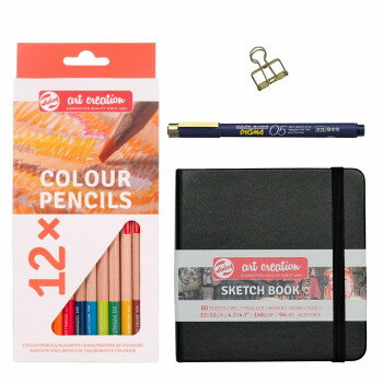 ターレンス アートクリエーションスケッチセット ブラック12×12cm 色鉛筆12色セット 485642