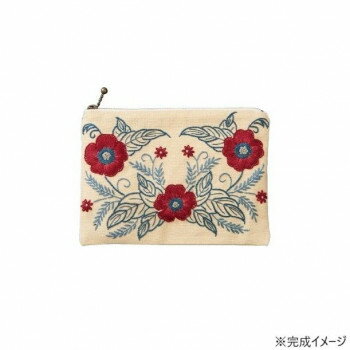 戸塚刺しゅう 刺繍キット アラベスク ジップポーチ ライトハニー No.583