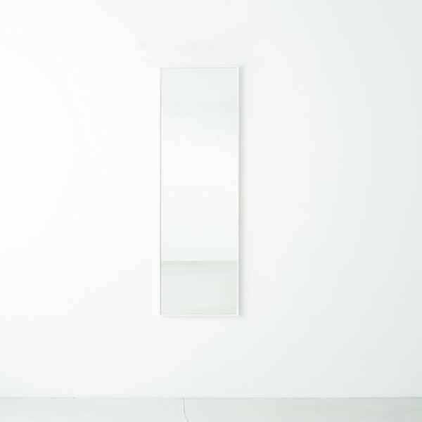 細枠ウォールミラー(46×122)(ホワイト/白) 天然木/姿見鏡/スリム/高級感/木製/飛散防止加工/壁掛け/北欧風/日本製/完成品/NK-41