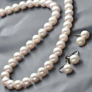 楽天西新オレンジストア花珠本真珠 あこや真珠 7.5mm ? 8mm パールネックレス パールピアス 2点セット 〔 本真珠 〕 真珠 パール