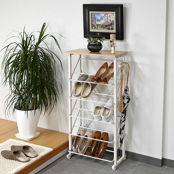 下駄箱 幅約50.5cm ホワイト スチール 通気性 スリム オープンタイプ 魅せるシューズラック 収納家具 ..