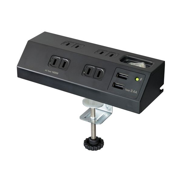 ELPA 集中スイッチ付デスクタップ（外せるクランプ付） 4個口+2ポート 2m ブラック WLS-DS4232SUA（BK） 1個のサムネイル