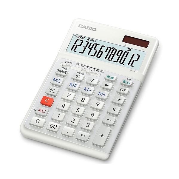 カシオ 人間工学電卓 12桁ジャストタイプ ホワイト JE-12D-WE-N 1台 2