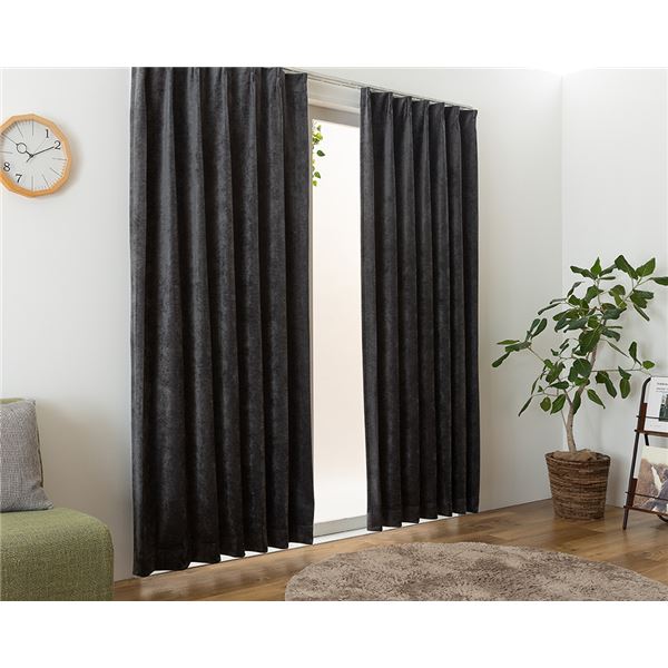 遮光カーテン 幅200cm×丈115cm 1枚 ダークグレー 1級遮光 洗える 日本製 無地 アジャスターフック タッセル付き カーテン