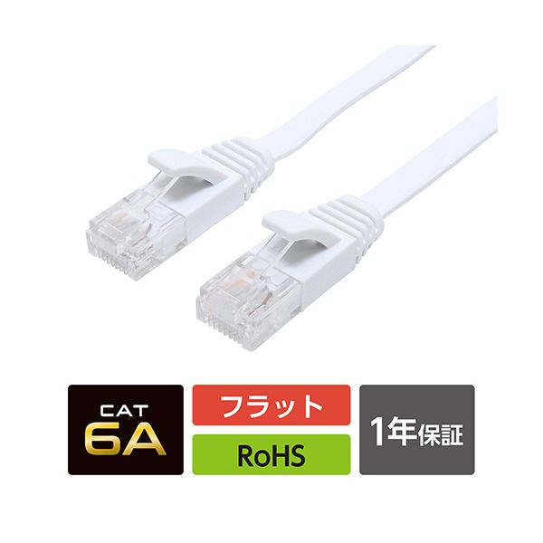 ナカバヤシ ミヨシCAT.6A LANケーブル フラット ホワイト 30m C6A-F30WH 1本