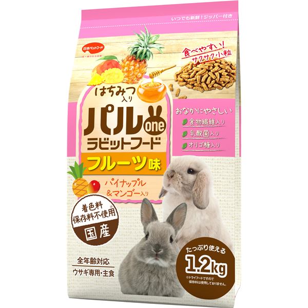 （まとめ）日本ペットフード パルワンラビットフード フルーツ味 1.2kg ウサギフード 