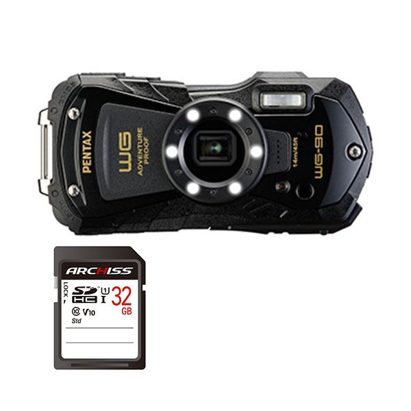 PENTAX デジタルカメラ WG-90 ブラック ＋ 32GB SDHCメモリカード 1セット デジカメ カメラ 写真 PC パソコン 周辺機器 家電