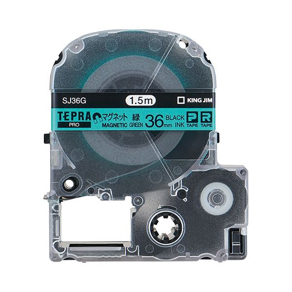 (まとめ) キングジム テプラ PRO テープカートリッジ マグネットテープ 36mm 緑/黒文字 SJ36G 1個 【×4セット】