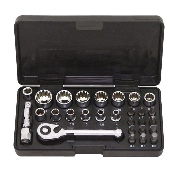 SIGNET シグネット 22038 1/4DR スプラインソケット ＆ ビットセット 28PC 工具 ツール DIY 作業工具 道具