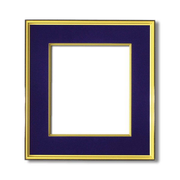 〔 色紙額 〕 黒い縁に金色フレーム 色紙用 壁掛けひも 黒金 マット付き 273×242mm 紺 フレーム 額縁 額