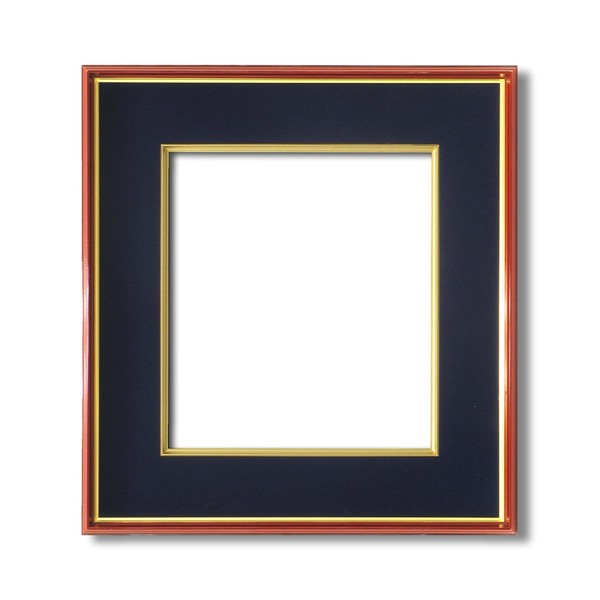 〔 色紙額 〕 赤い縁に金色フレーム 色紙用 壁掛けひも 赤金 色紙 マット付き 273×242mm 紺 フレーム 額縁 額