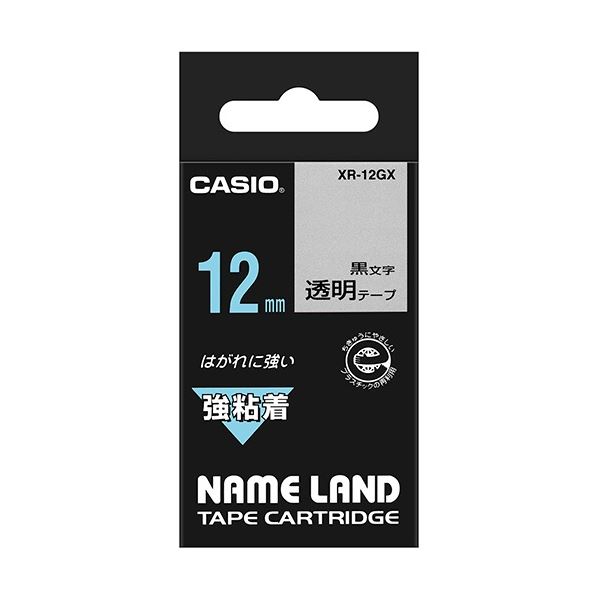 （まとめ） カシオ CASIO ネームランド NAME LAND 強粘着テープ 12mm×5.5m 透明／黒文字 XR-12GX 1個 ..