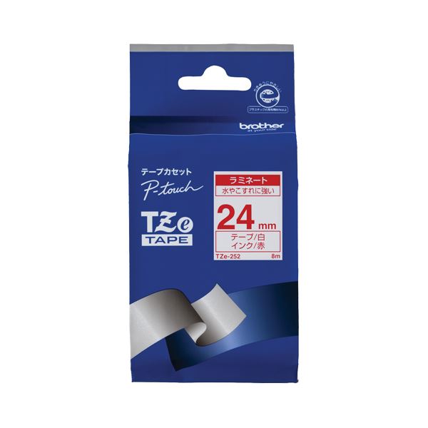 （まとめ） ブラザー BROTHER ピータッチ TZeテープ ラミネートテープ 24mm 白／赤文字 TZE-252 1個 【..