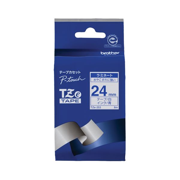 （まとめ） ブラザー BROTHER ピータッチ TZeテープ ラミネートテープ 24mm 白／青文字 TZE-253 1個 【..