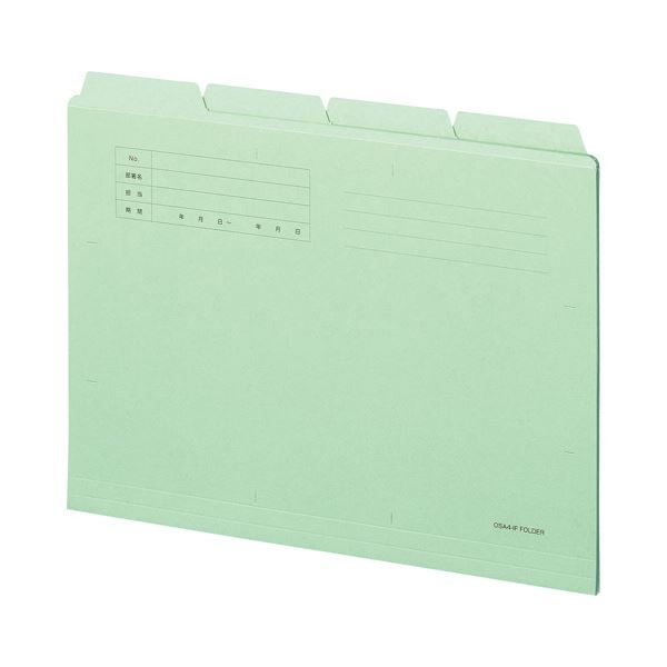 （まとめ）TANOSEE カットフォルダー4山A4 グリーン 1セット(40冊:4冊×10パック) 【×3セット】