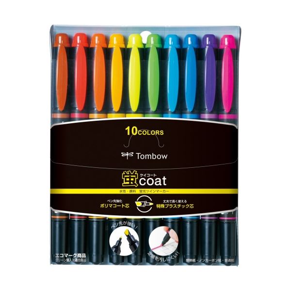 (まとめ) トンボ鉛筆 蛍光マーカー 蛍COAT 10色(各色1本) WA-TC10C 1パック 【×3セット】