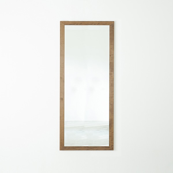 幅広枠ウォールミラー(54×130)(アンティークブラウン/茶) 天然木 姿見鏡 ワイド 高級感 木製 飛散防止..