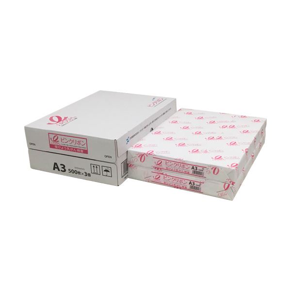 (まとめ)日本製紙 ピンクリボンPPC A364g/m2 01A58Q3A3 1箱(1500枚:500枚×3冊) 【×2セット】