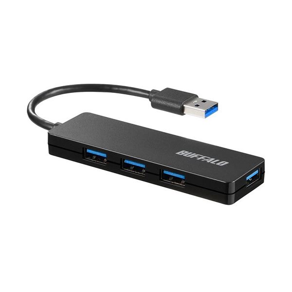 （まとめ）バッファロー USB3.0バスパワーハブ 4ポート ブラック BSH4U120U3BK 1個【×2セット】