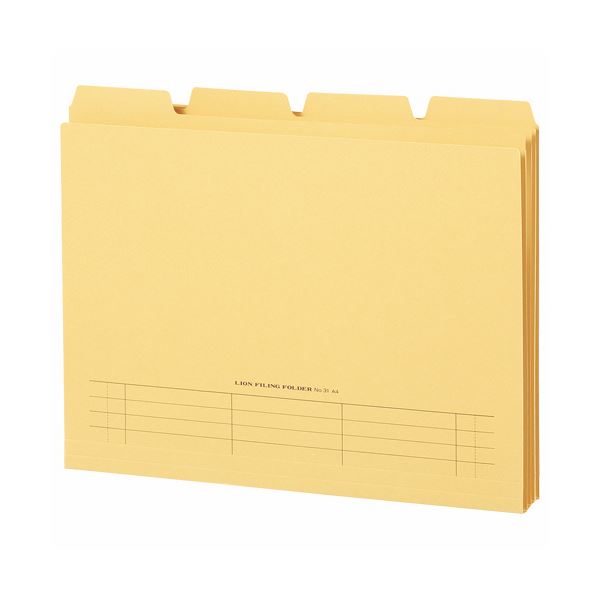 （まとめ）ライオン事務器 4カットフォルダー山付ファイル A4 黄 No.31-4P 1パック(4冊) 【×20セット】