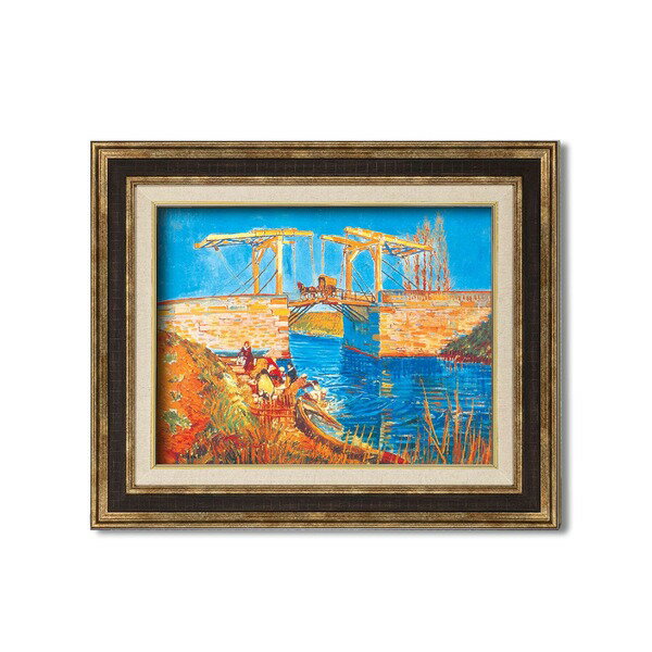 〔 額装品 〕 世界の名画 ダークブラウンアンティーク額 F6 ゴッホ「アルルのはね橋」 フレーム 額縁 額