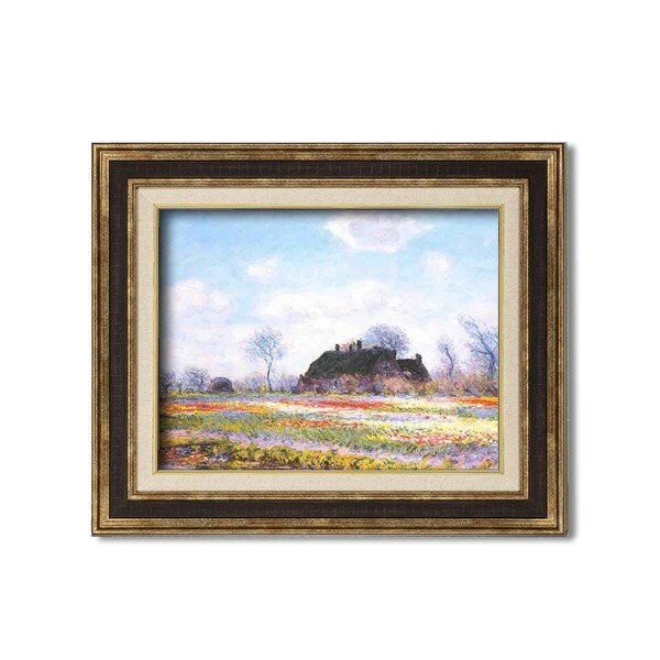 〔 額装品 〕 世界の名画 ダークブラウンアンティーク額 F6 モネ「花畑」 フレーム 額縁 額