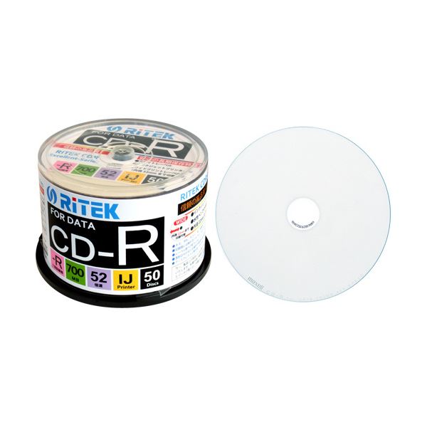 （まとめ）RITEK データ用CD-R 700MB1-52倍速 ホワイトワイドプリンタブル スピンドルケース CD-R700EX..