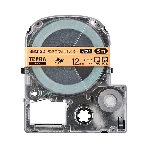 （まとめ）キングジム テプラ PROテープカートリッジ マットラベル 模様 12mm ボタニカル(オレンジ)/黒..