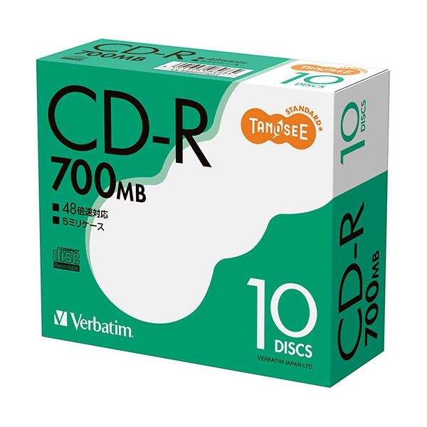 (まとめ) TANOSEE バーベイタム データ用CD-R 700MB 48倍速 ブランドシルバー 5mmスリムケース SR80FC10T2 1パック(10枚) 【×5セット】