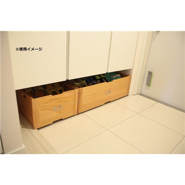 玄関収納 下駄箱下収納ボックス 幅52cm ライトブラウン 軽量 木製 桐材 ネームプレート キャスター付き エントランス 入口のサムネイル