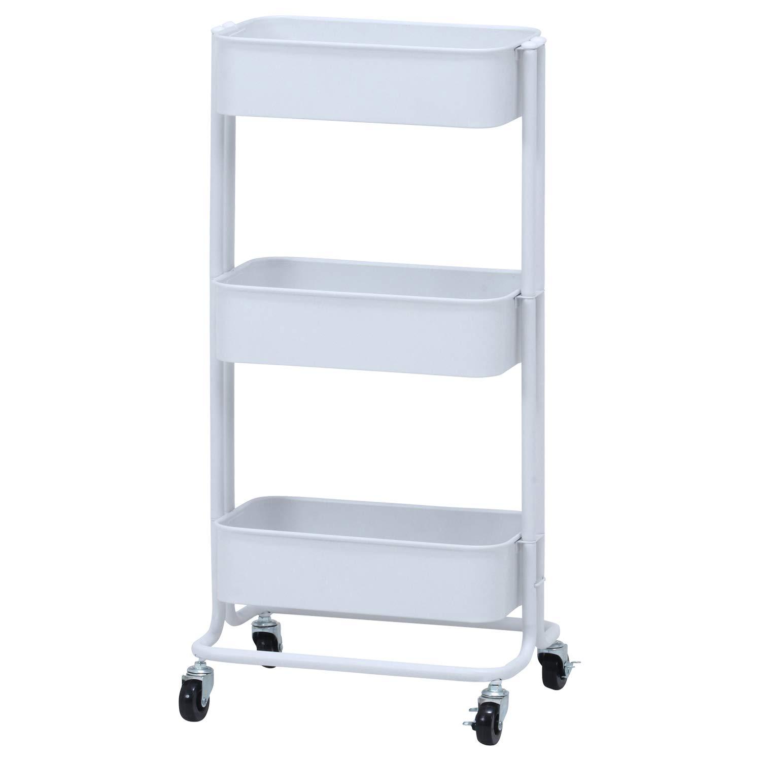 不二貿易 キッチンワゴン バスケット3段 スリム ホワイト 14716