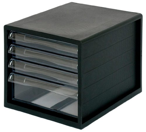 ナカバヤシ A4レターケース 書類ケース 小物整理収納 4段(浅3・深1) ブラック A4E-04B