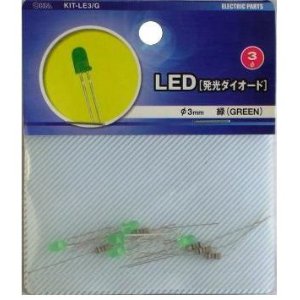 OHM オーム電機 [ライト・照明＞LED電球・LEDランプ] LED φ3mm緑 5個入り