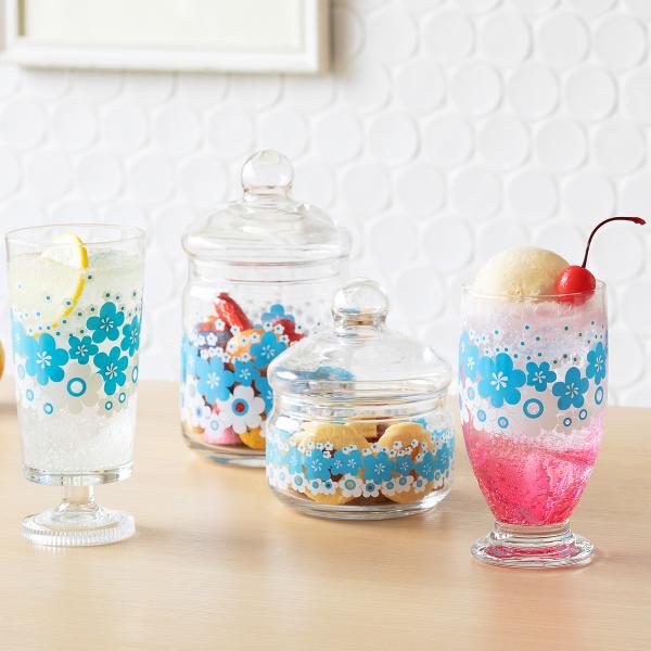 石塚硝子 《日本製》アデリアレトロ 台付きグラス320 花の輪【昭和レトロ】【タンブラー】【フリーグラ..