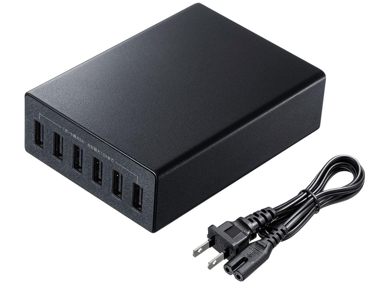 SANWASUPPLY サンワサプライ USB充電器（6ポート・合計12A・ブラック）　ACA-IP67BK