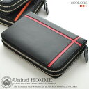 【unitedHOMME】馬革クロスラインデザインダブルラウンドファスナー クラッチバッグ■UH-1766■3色展開 ホワイトライン (北海道・沖縄・離島への配送不可)