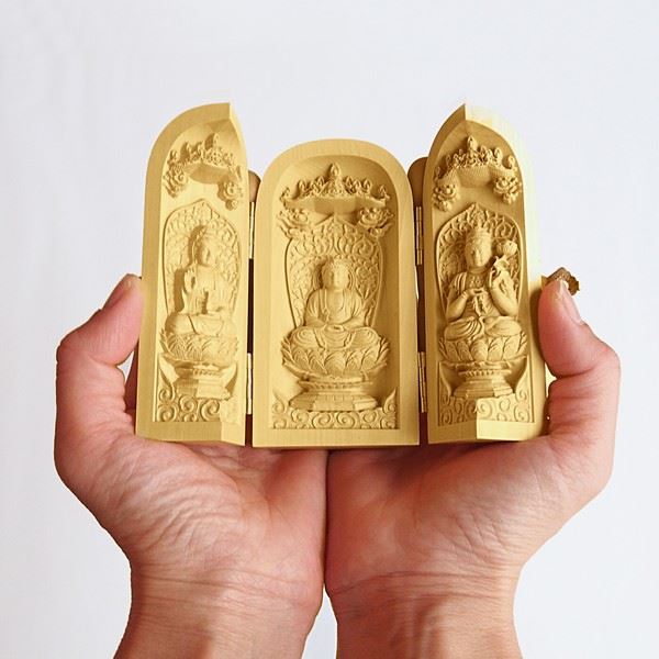 黄楊お守り阿弥陀三尊仏