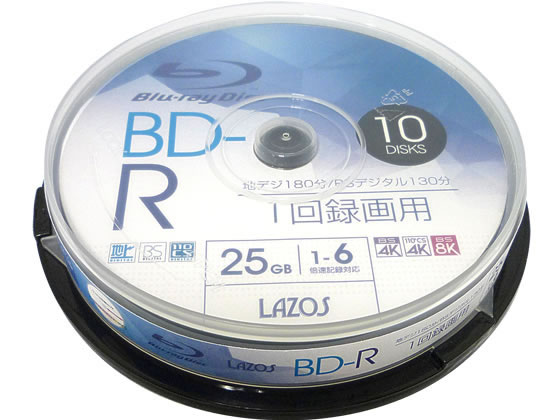 楽天西新オレンジストア1回録画用 BD-R 25GB 6倍速 10枚 Lazos L-B10P