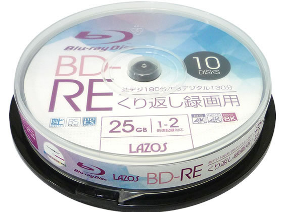 楽天西新オレンジストア繰返し録画用 BD-RE 25GB 10枚 Lazos L-BRE10P