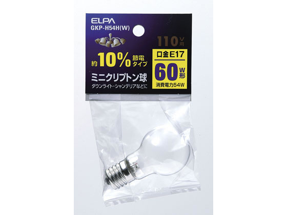 ミニクリプトン球 60Wホワイト 朝日電器 GKP-H54H(W)