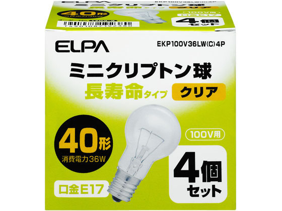 ミニクリプトン電球 40Wクリア4個 朝日電器 EKP100V36LW(C)4