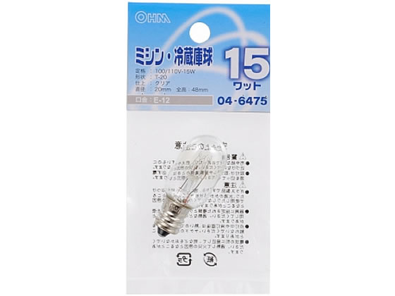 ミシン・冷蔵庫球 15W E12 クリア オーム電機 LB-T0215-C
