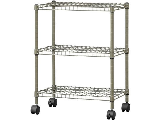 カラースチールシェルフ 3段キャスタータイプ カーキ アイリスオーヤマ SEC-665C