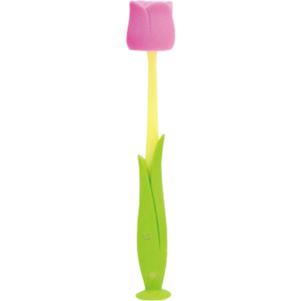 ピタット フロレス チューリップ歯ブラシ 吸盤付 キャンディピンク 1本入