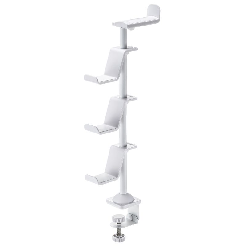 クランプ付きゲームコントローラースタンド（ヘッドフォンホルダー付・ホワイト） [JY-STN2W]